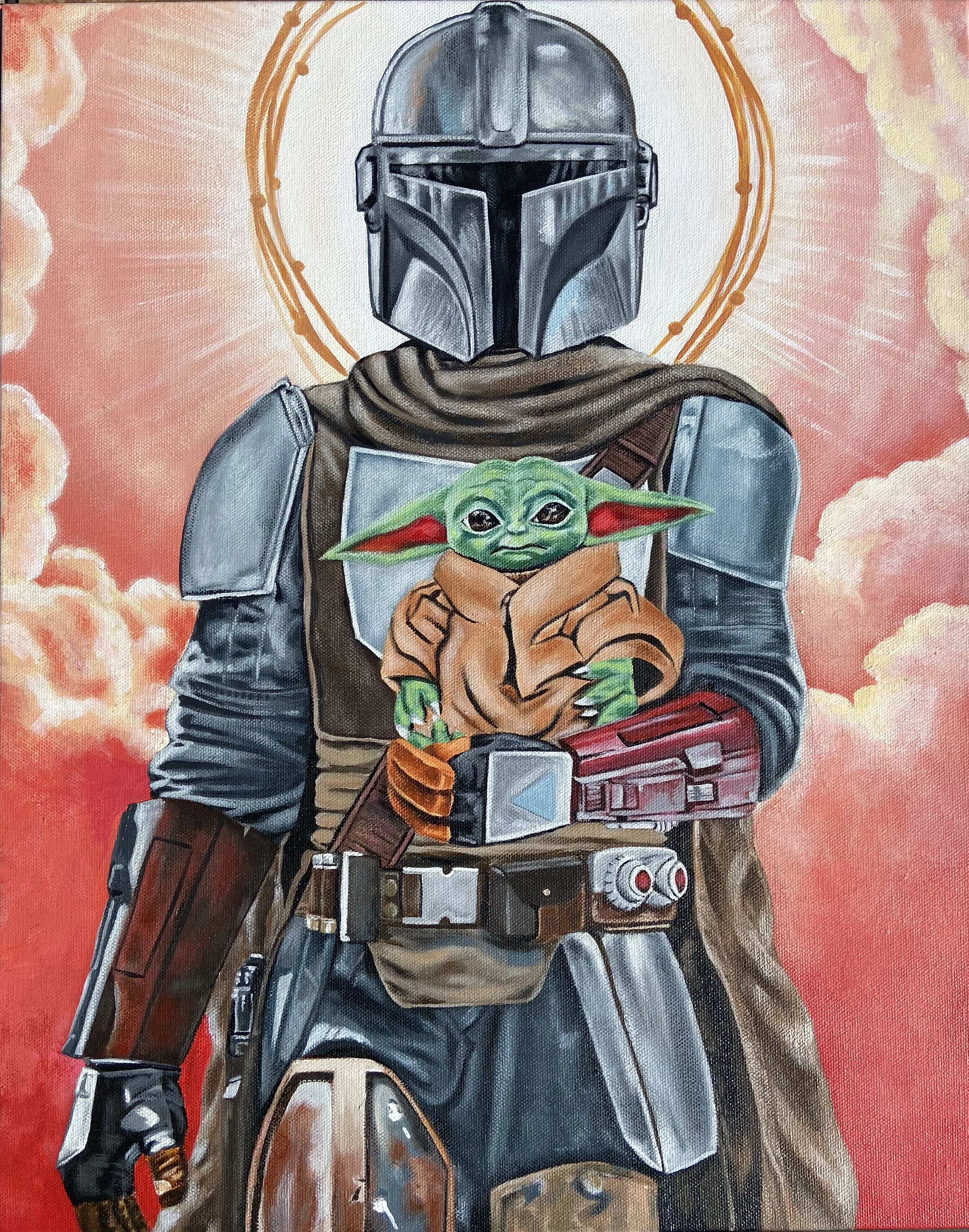 Acrylic painting of the Mandalorian