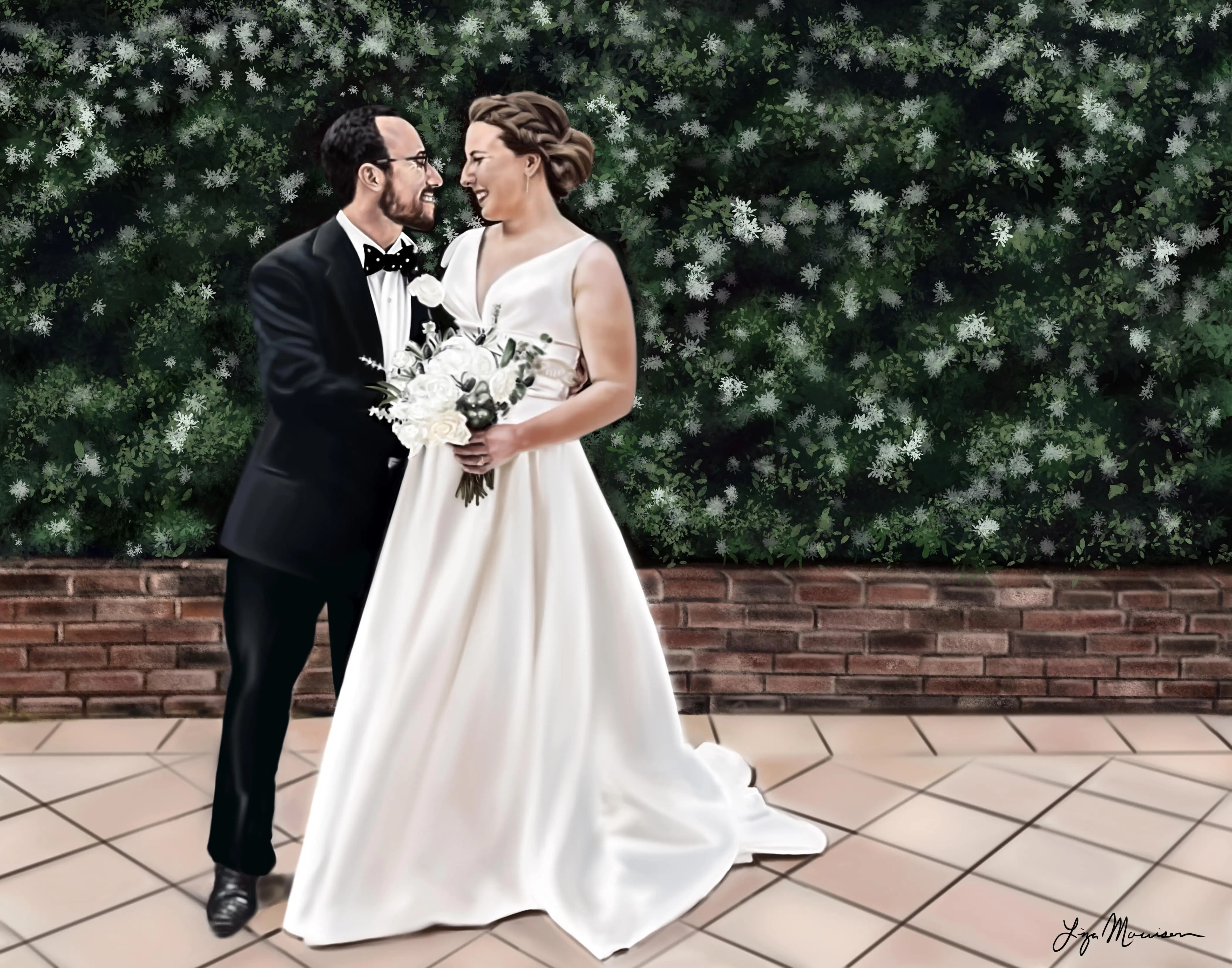 Digital drawing of bride and groom