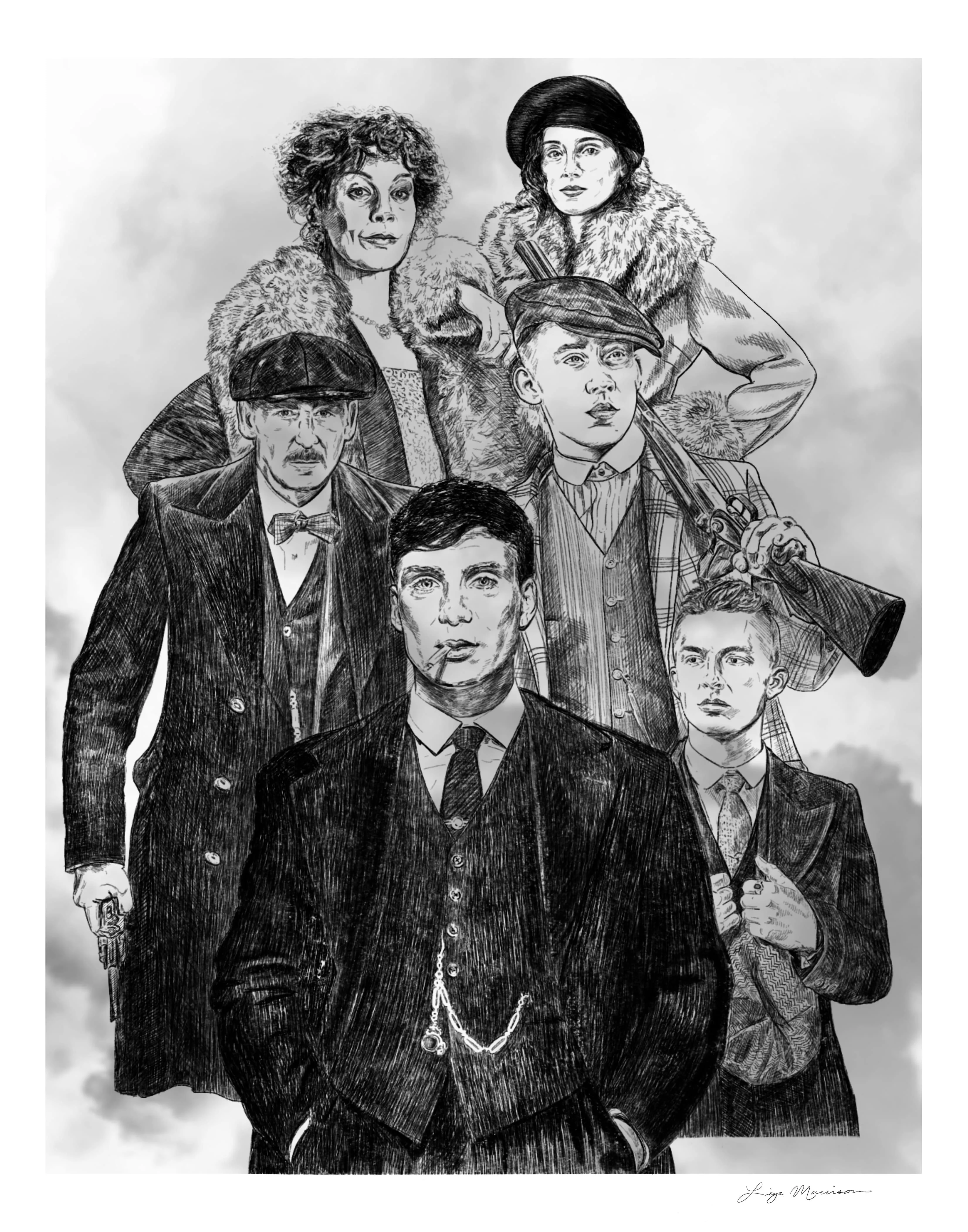 Digital drawing of the Shelbys from Peaky Blinders