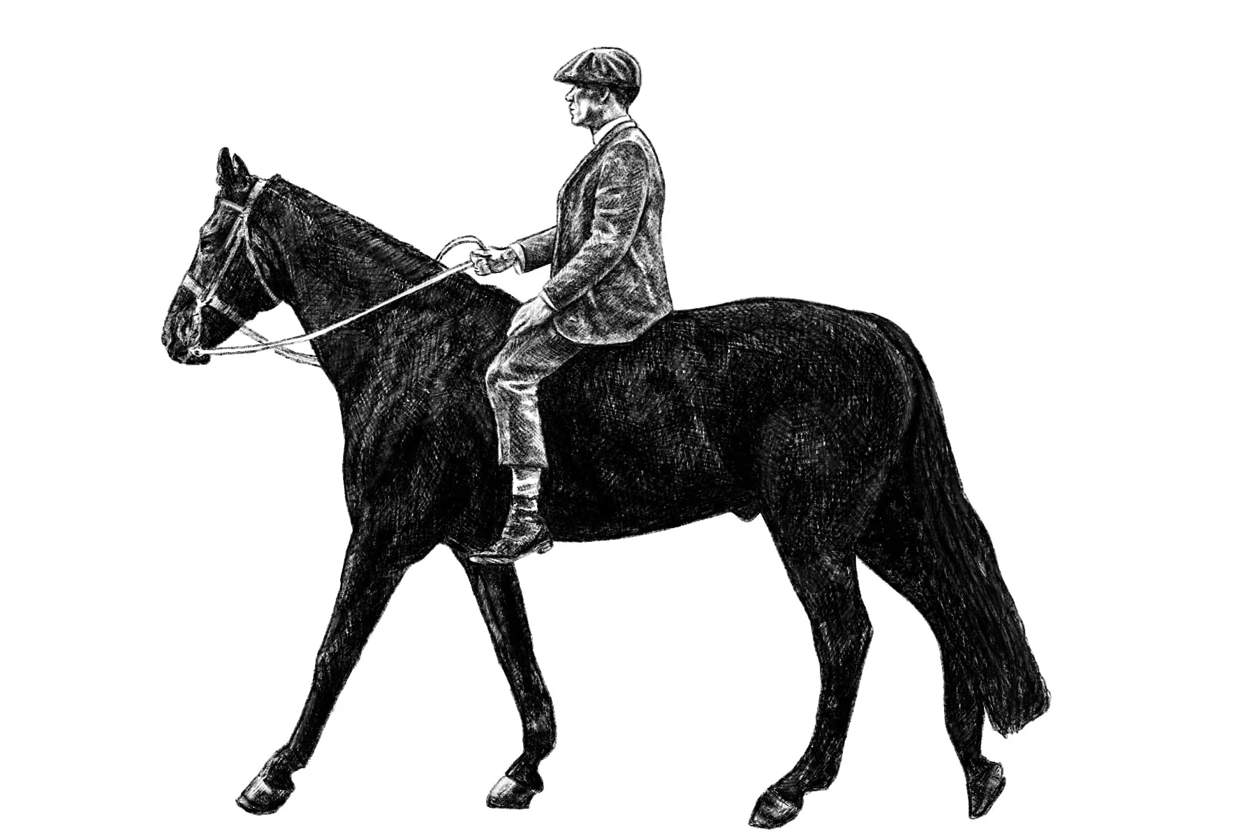 Digital drawing of Thomas Shelby on horse