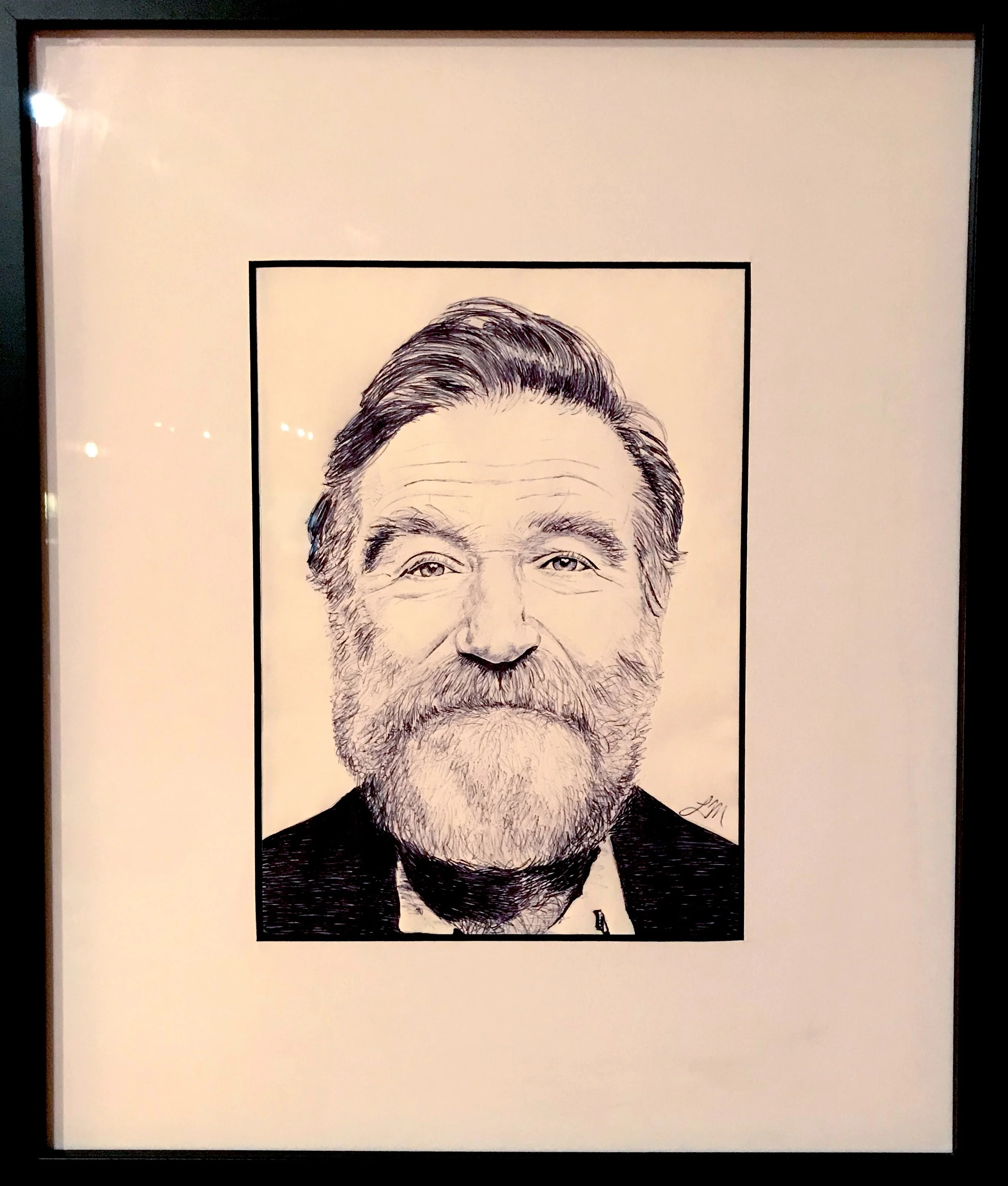 Drawing of Robin Williams framed