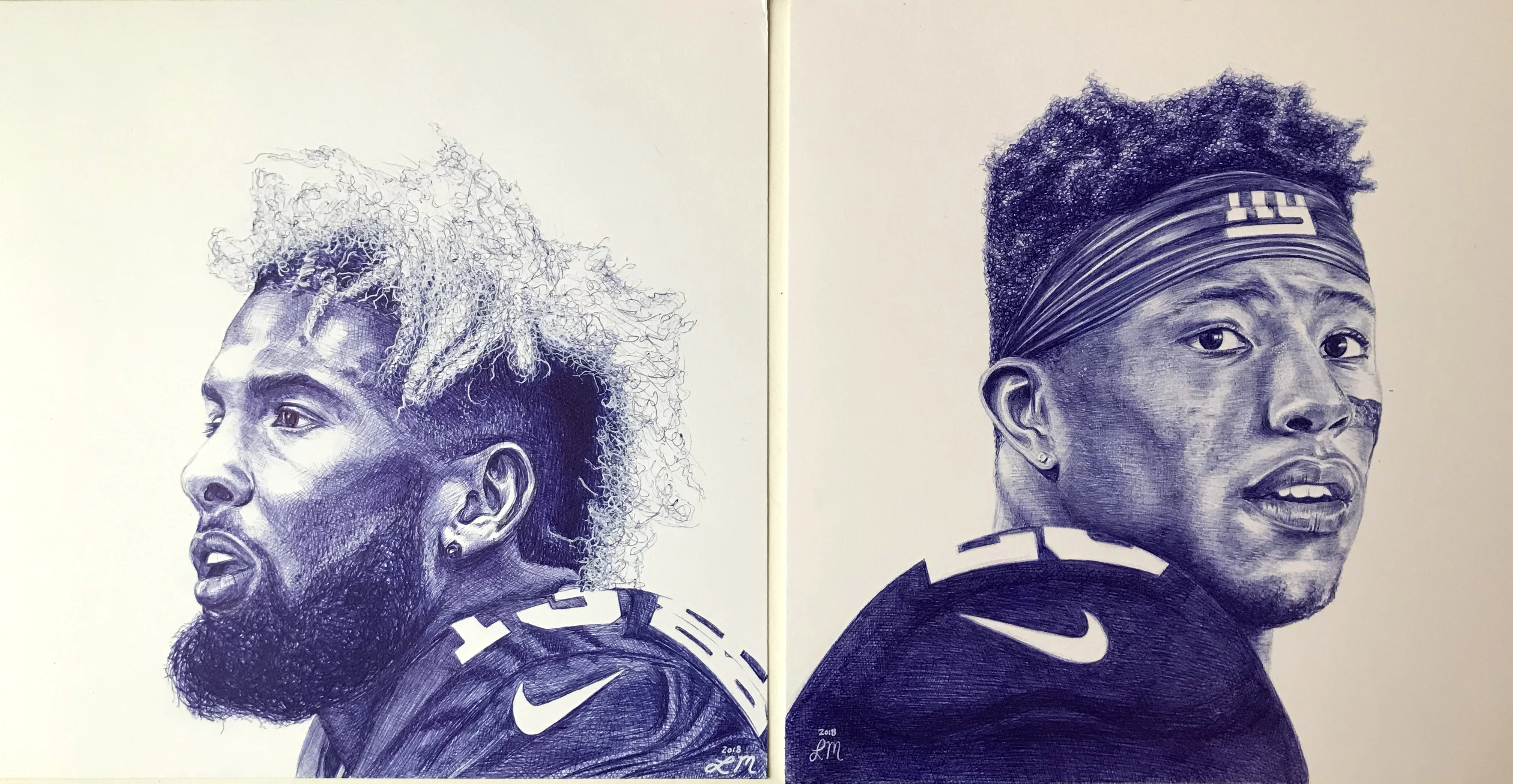 Pen drawings of Odell and Saquon